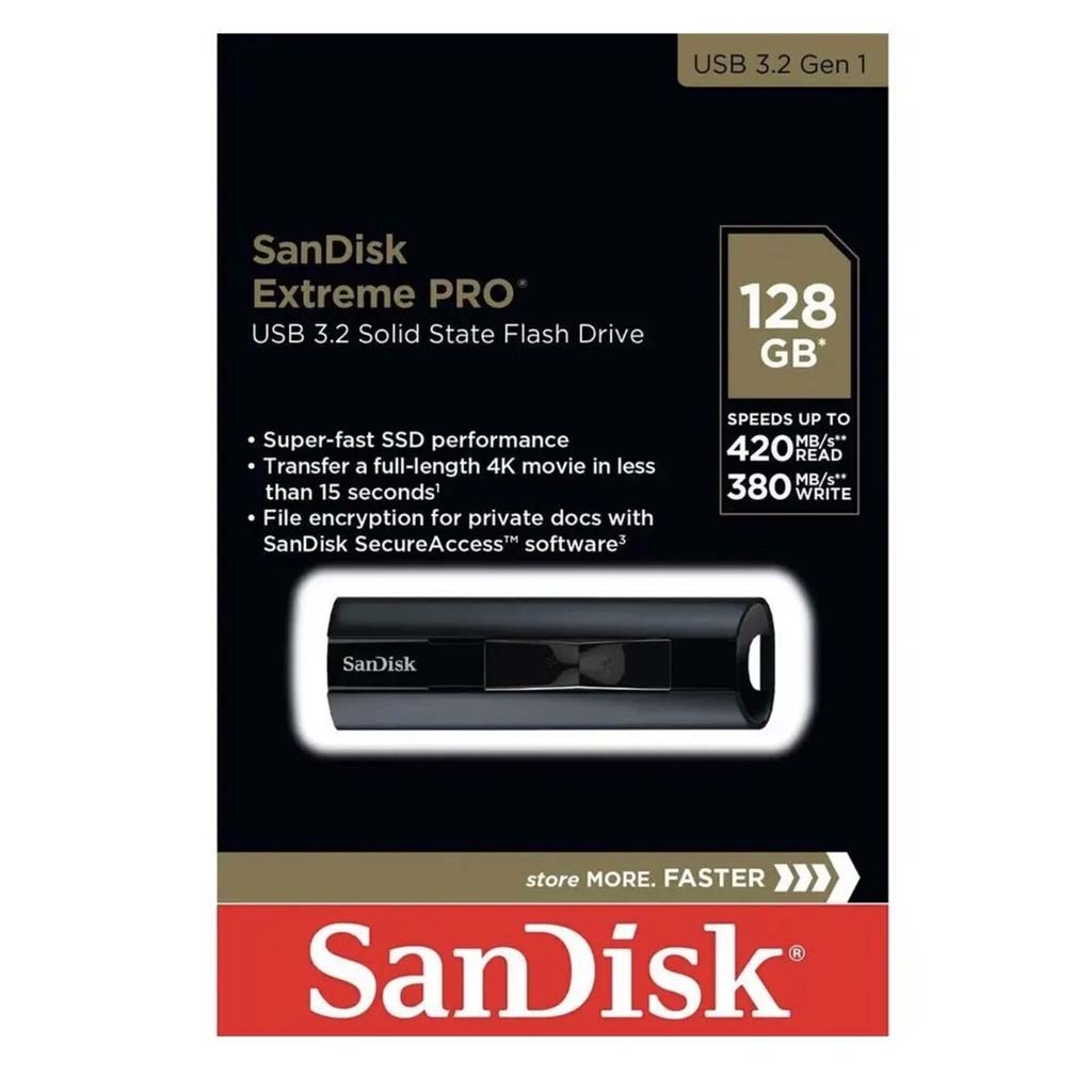 SanDisk Extreme PRO USB 3.2 Solid State Flash Drive - 128GB