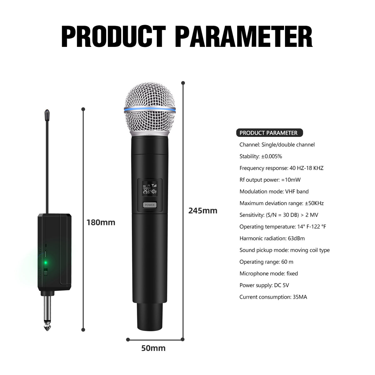 Debra VP02 VHF Portable Wireless Microphone